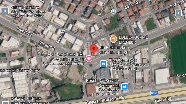 EMT ve ETA'nın Uluyol Caddesi'ndeki konumu, uydu haritası